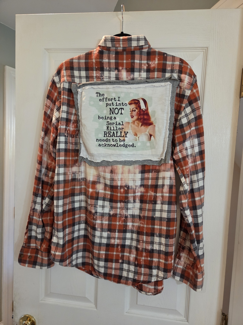 Upcycled Women’s Orange Plaid Patch-Back Flannel Shirt Jacket